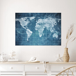 Plakat samoprzylepny Mapa świata w formie planu na ciemnym niebieskim tle
