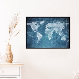 Plakat w ramie Mapa świata w formie planu na ciemnym niebieskim tle