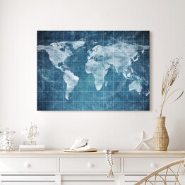 Obraz na płótnie Mapa świata w formie planu na ciemnym niebieskim tle