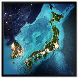 Plakat w ramie Japonia i Korea, widok satelitarny