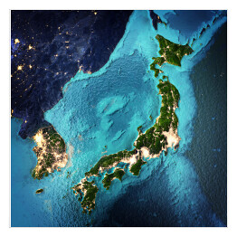 Plakat samoprzylepny Japonia i Korea, widok satelitarny