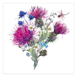 Plakat samoprzylepny Kwitnące dzikie kwiaty - akwarela
