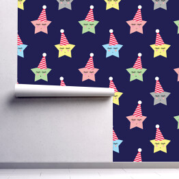 Tapeta samoprzylepna w rolce Kolorowe gwiazdki w czapkach urodzinowych