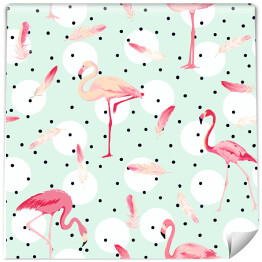 Tapeta samoprzylepna w rolce Flamingi na kropkowanym tle