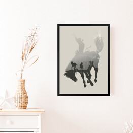 Obraz w ramie Podwójna ekspozycja - kowboj na dzikim koniu