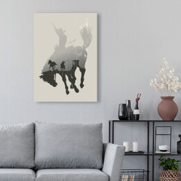Obraz na płótnie Podwójna ekspozycja - kowboj na dzikim koniu
