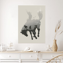 Plakat Podwójna ekspozycja - kowboj na dzikim koniu