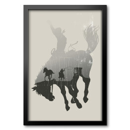 Obraz w ramie Podwójna ekspozycja - kowboj na dzikim koniu