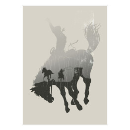 Plakat Podwójna ekspozycja - kowboj na dzikim koniu