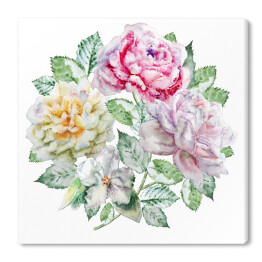 Obraz na płótnie Bukiet z wiosennych kwiatów w delikatnych barwach - akwarela