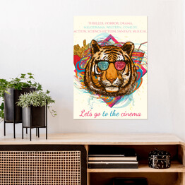 Plakat Tygrys - hipster na kolorowym tle