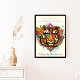 Obraz w ramie Tygrys - hipster na kolorowym tle