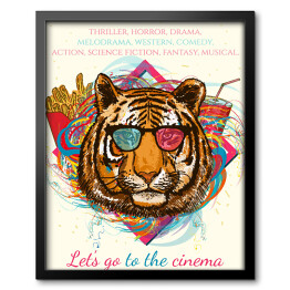 Obraz w ramie Tygrys - hipster na kolorowym tle
