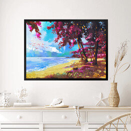 Obraz w ramie Różowe drzewa na plaży latem