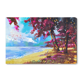 Obraz na płótnie Różowe drzewa na plaży latem