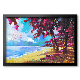 Obraz w ramie Różowe drzewa na plaży latem