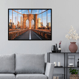 Plakat w ramie Most Brooklyński o wschodzie słońca w Nowym Jorku