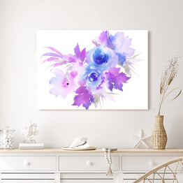 Ilustracja, akwarela - bukiet niebieskich i fioletowych kwiatów
