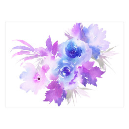 Ilustracja, akwarela - bukiet niebieskich i fioletowych kwiatów