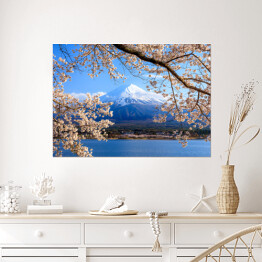 Plakat samoprzylepny Wdok na Fuji znad jeziora, Japonia