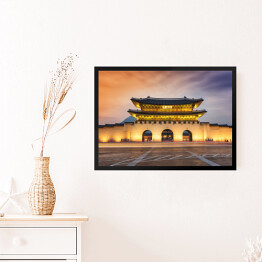 Obraz w ramie Oświetlona brama Gwanghwamun i Pałac Geyongbokgung 
