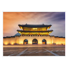 Plakat samoprzylepny Oświetlona brama Gwanghwamun i Pałac Geyongbokgung 