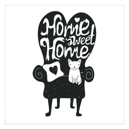 Plakat samoprzylepny Nie ma to jak w domu - ilustracja z białym kota na czarnej kanapie