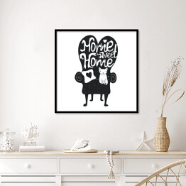 Plakat w ramie Nie ma to jak w domu - ilustracja z białym kota na czarnej kanapie
