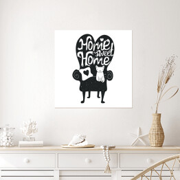 Plakat samoprzylepny Nie ma to jak w domu - ilustracja z białym kota na czarnej kanapie
