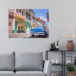 Plakat samoprzylepny Klasyczny amerykański samochód - krajobraz Hawany, Kuba