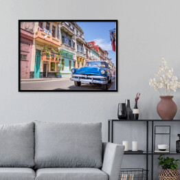 Plakat w ramie Klasyczny amerykański samochód - krajobraz Hawany, Kuba