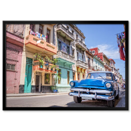Plakat w ramie Klasyczny amerykański samochód - krajobraz Hawany, Kuba