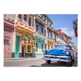 Plakat Klasyczny amerykański samochód - krajobraz Hawany, Kuba
