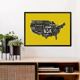 Obraz w ramie Mapa USA na żółtym tle
