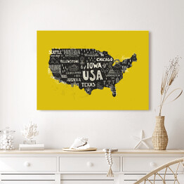 Obraz na płótnie Mapa USA na żółtym tle