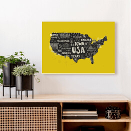 Obraz na płótnie Mapa USA na żółtym tle