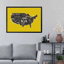 Obraz w ramie Mapa USA na żółtym tle
