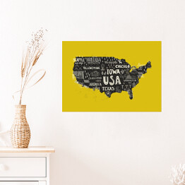 Plakat samoprzylepny Mapa USA na żółtym tle