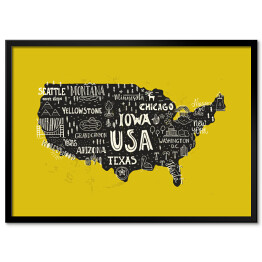 Plakat w ramie Mapa USA na żółtym tle