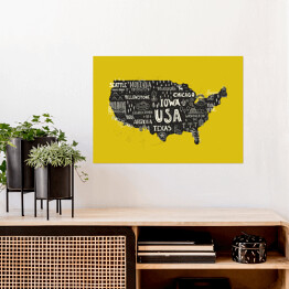 Plakat Mapa USA na żółtym tle