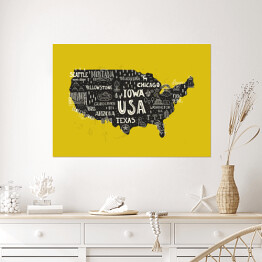 Plakat Mapa USA na żółtym tle