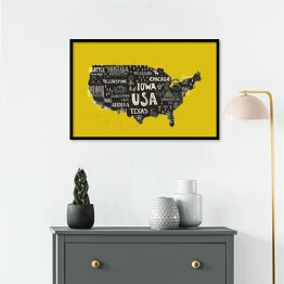 Plakat w ramie Mapa USA na żółtym tle