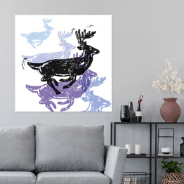 Plakat samoprzylepny Renifery w kolorach czarnym, fioletowym i niebieskim