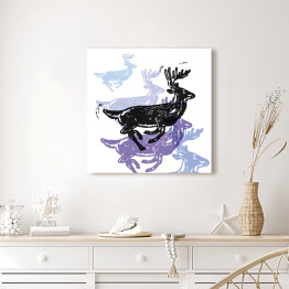 Obraz na płótnie Renifery w kolorach czarnym, fioletowym i niebieskim