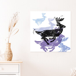 Plakat samoprzylepny Renifery w kolorach czarnym, fioletowym i niebieskim