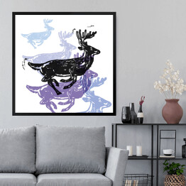 Obraz w ramie Renifery w kolorach czarnym, fioletowym i niebieskim