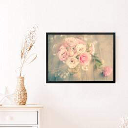 Obraz w ramie Bukiet pięknych różowych kwiatów w delikatnych barwach