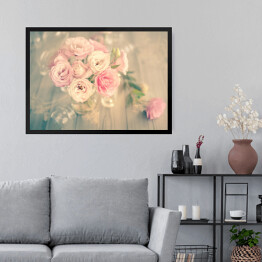 Obraz w ramie Bukiet pięknych różowych kwiatów w delikatnych barwach