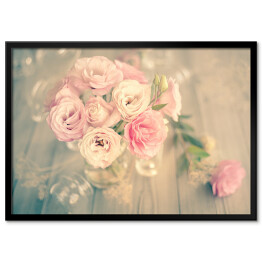 Plakat w ramie Bukiet pięknych różowych kwiatów w delikatnych barwach