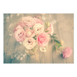 Plakat Bukiet pięknych różowych kwiatów w delikatnych barwach